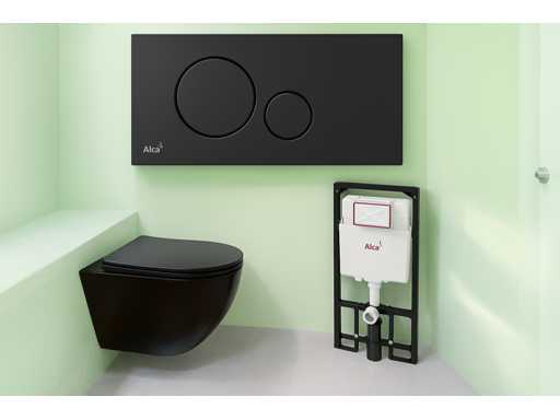 Elberti – Toilettenset komplett mattschwarz | Wandmontierte Toilette | Bedienfeld | Eingebaute Zisterne