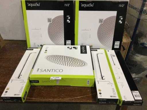 Partij Regendouche Onderdelen – o.a. aquaSu SANTICO Douchekop Ø40 cm + SOMA Douchearmen