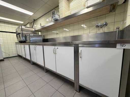 Établi en acier inoxydable avec portes et évier à noyau massif