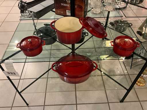 Gsw gietijzeren kookpottenset met deksel rood (4x)