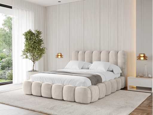 Lit 160x200  avec espace de rangement - velours  Beige