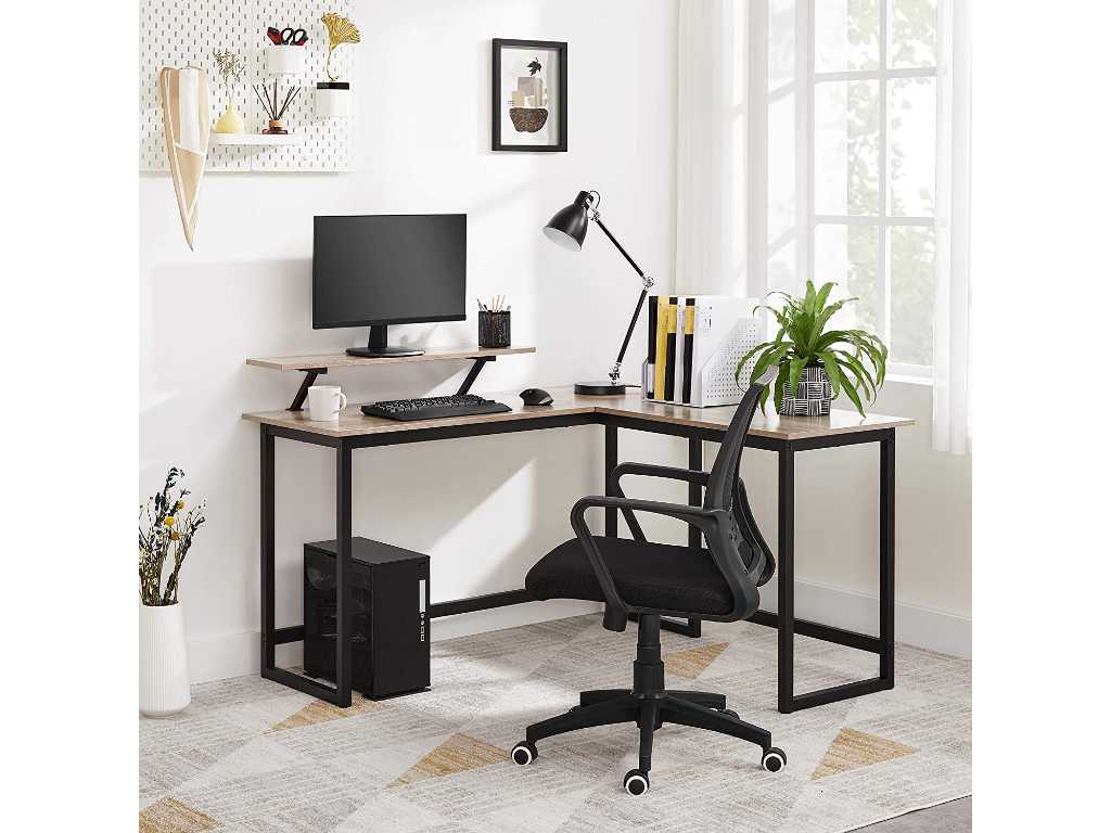 L-Shaped Desk, Corner Table with Monitor Stand