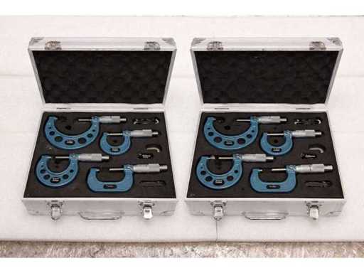 FREUTEK SDM0054 2x zestaw 4x centesimalnych zewnętrznych mikrometrów 0-100 x 0,01 mm