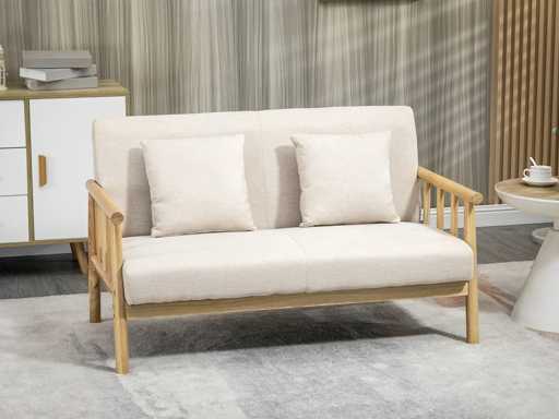 Canapé banquette 2 places style naturel en bois et tissu