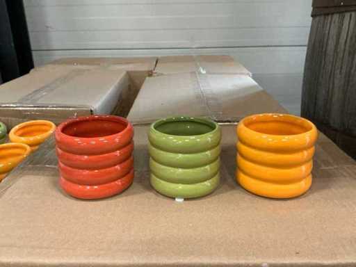 Lot Pot Ribbed D7,8/H6,5cm green/orange/yellow dolomite (1080x)
