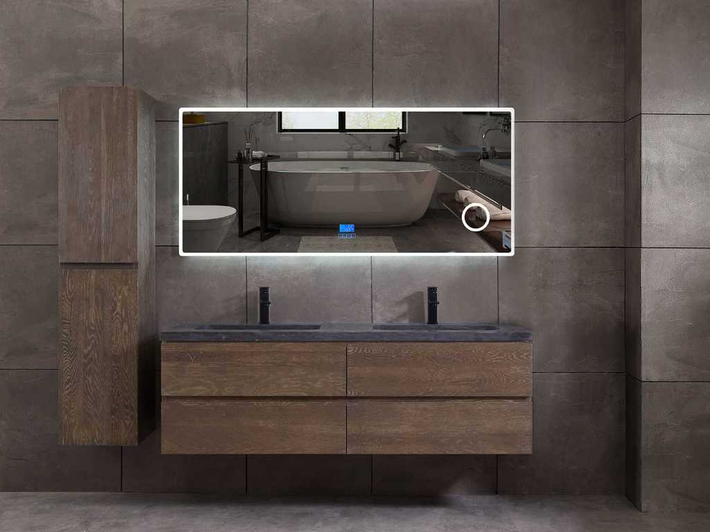 meubles de salle de bain en chêne 2 personnes 160cm avec (meuble suspendu) et miroir LED et différentes combinaisons de lavabo