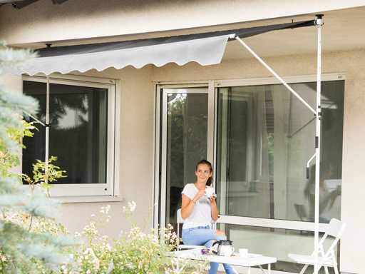  Gris Store Balcon, Manivelle, Hauteur Réglable, Résistant UV, Polyester, Acier, Embouts, 300 x 120 cm, 300x120 cm