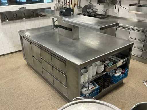 Insulă de bucătărie din oțel inoxidabil Cookinox cu banc de lucru refrigerat