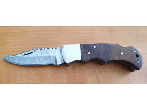Damascus pocket knife / Damascus folding knife, wooden handle