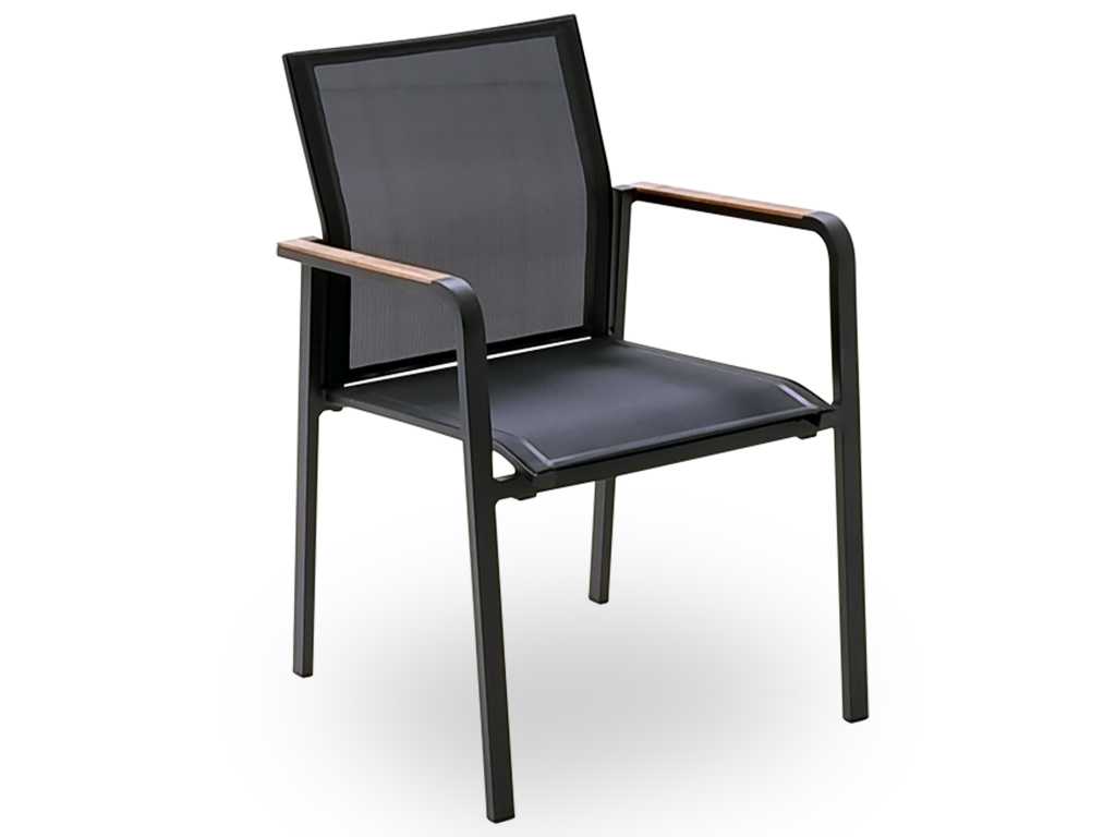 Furniture - 4x Mar-Lucile armchair alu charcoal-teak / batyline black