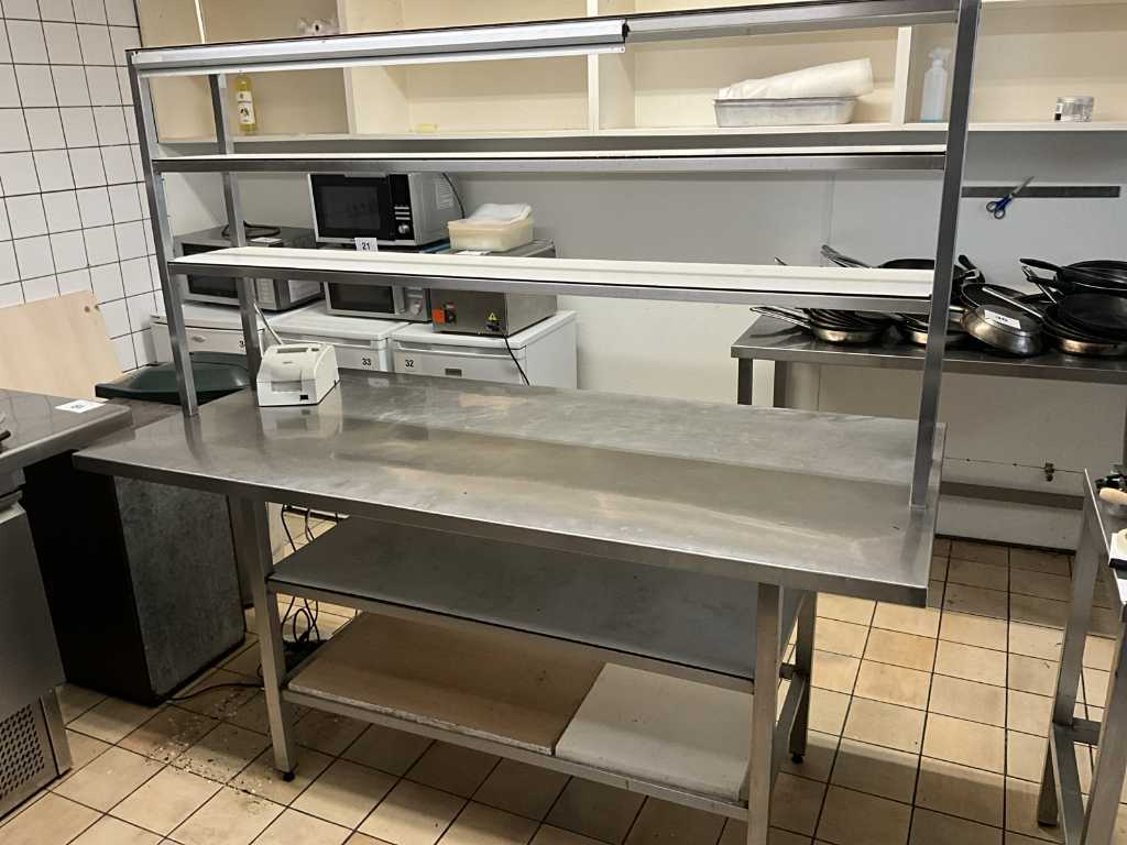 Stainless steel work table with chef's rack