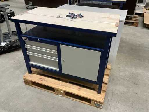 Werkbank Werkstattmöbel, 3 Schubladen, 1 Türe, massive Arbeitsplatte, abschließbar