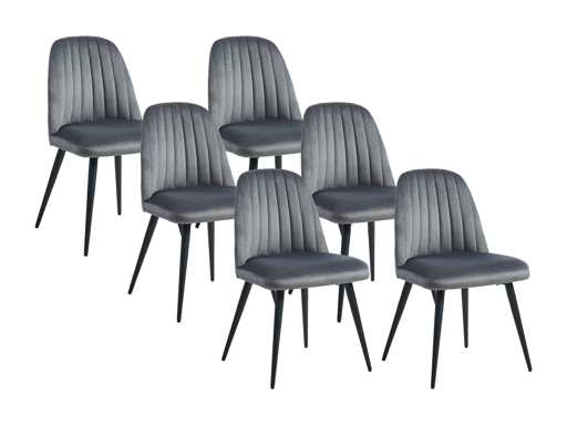 Set van 6 fluwelen en zwarte metalen stoelen - grijs