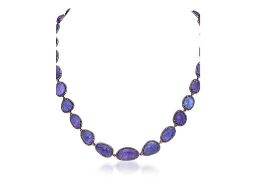 Necklace with links of natural diamonds and tanzanites