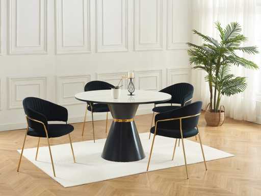 Set of 6 Velvet and Gold Metal Chairs - Black