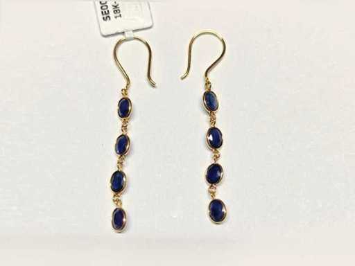 18 KT Gelbgoldener Ohrring mit 3,75 cts blauem Saphir