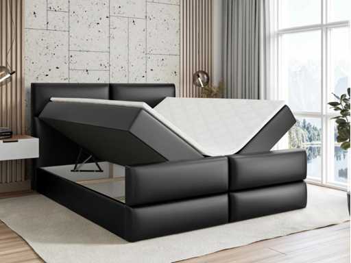 Box spring bed 200x200 - mattress - mattress topper - chest - PU Black