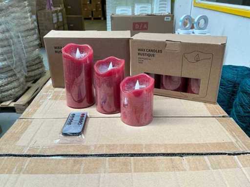 Partij Led Wax Candles Rustique D7,5xH10/12,5/15cm Red 3/sets (105x)