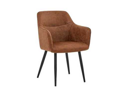 Set of 6 Dining Chair Tub with Armrest Cognac