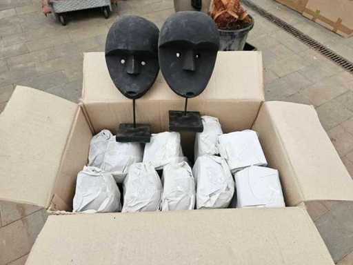 Set of 15 African Cult Figurines - Handmade Mask Sculptures