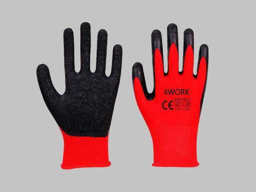 Dużo rękawic roboczych 4-Work w rozmiarze 9/10/11 (30x zewnętrzne pudełko 240 części).