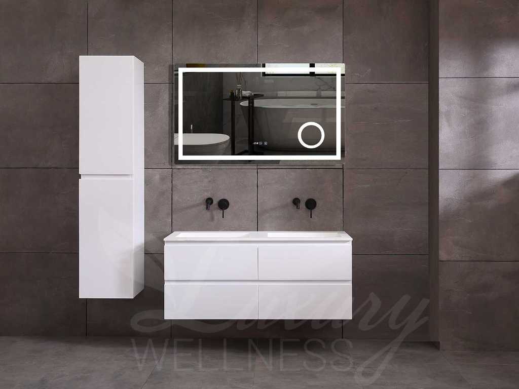Meuble de salle de bain 2 personnes 120cm (blanc mat ou noir mat) avec (placard suspendu) et miroir LED et différentes combinaisons de lavabos