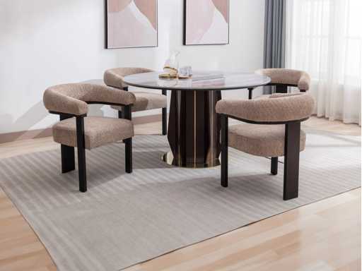 Chaises avec accoudoirs en tissu bouclette et bois d'hévéa noir - Taupe de Pascal MORABITO (x4)