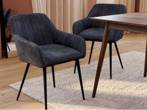 Chaises avec accoudoirs en velours et pieds métal (x6)