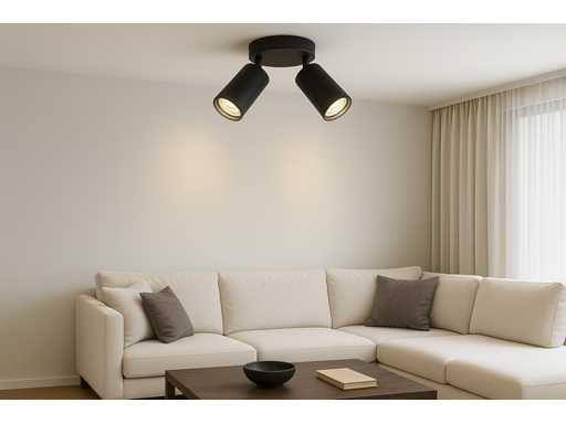 Lampe de plafond ronde GU10 – 2 projecteurs pivotants (x4)