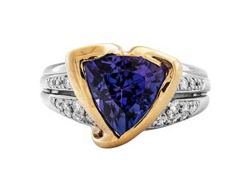 Uniek luxe ontwerp ring Intense violetachtig blauw Natuurlijke Tanzanite 4,19 karaat