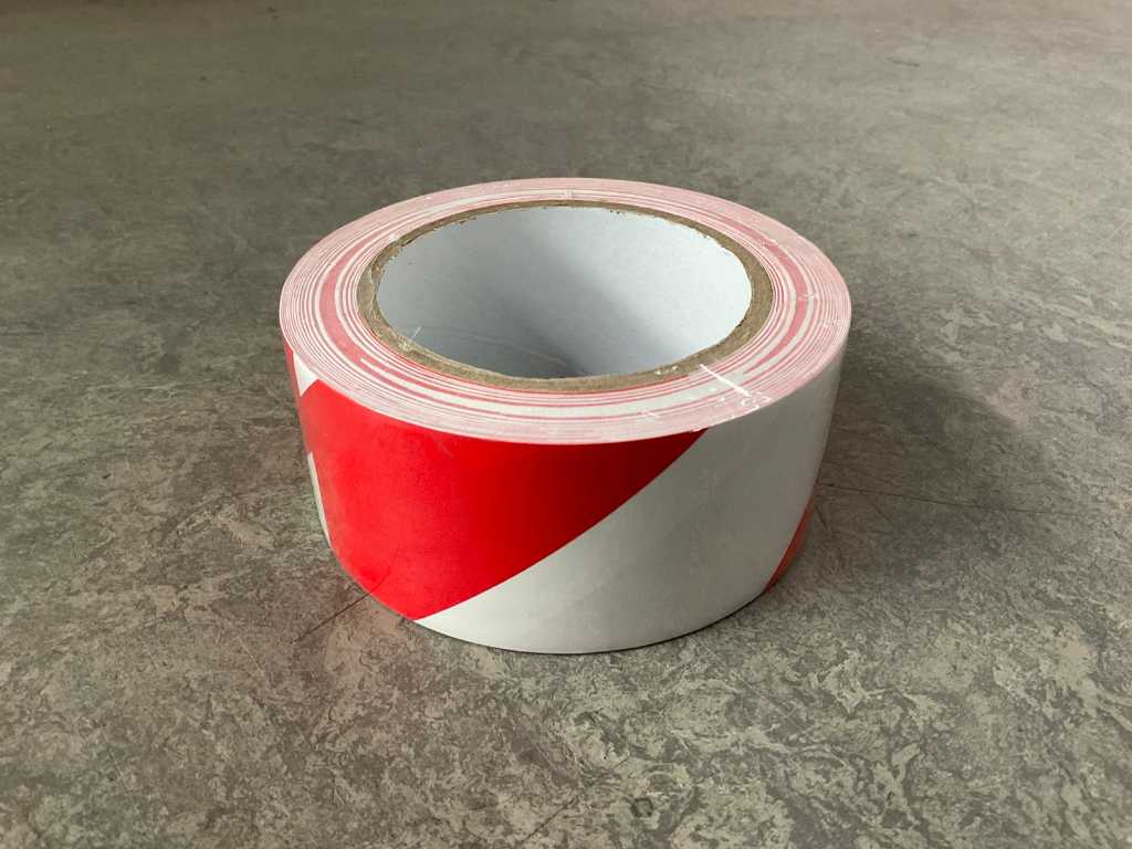 PVC vloermarkeringstape wit rood 50 mm x 33 m (36x)