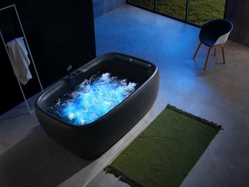 Mawialux Baignoire de massage autoportante 2 personnes noir mat avec bluetooth