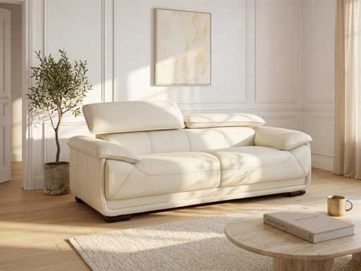 3-seater leather sofa - Ivory