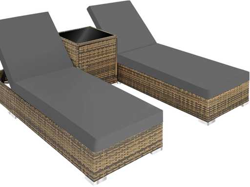 Lot de 2 chaises longues en polyrotin et aluminium avec housse de protection et 2 housses