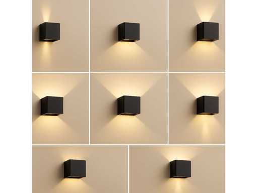 6 x Luce da parete – LED bidirezionale – Cubo – 2 x 5W – Nero