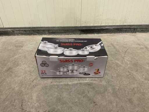 Swiss Pro+ 12 pièces ensemble de vaisselle de cuisine en acier inoxydable 201 Ustensiles de cuisine