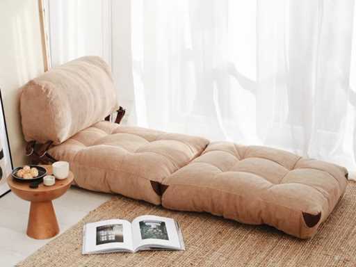 Fauteuil die kan worden omgebouwd tot bed met corduroy-bekleding en kameelafwerking 