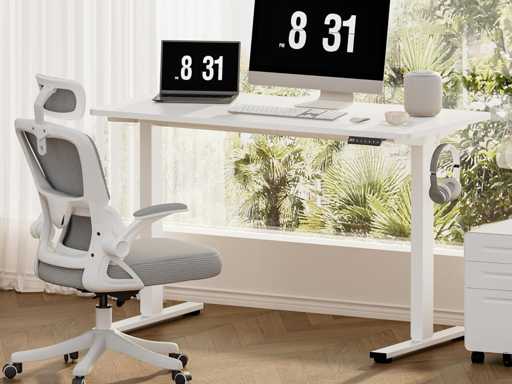 Elektrisch in hoogte verstelbaar sta-bureau met geheugenfunctie - EF1-serie (100 x 60 cm, wit frame + wit bureau)