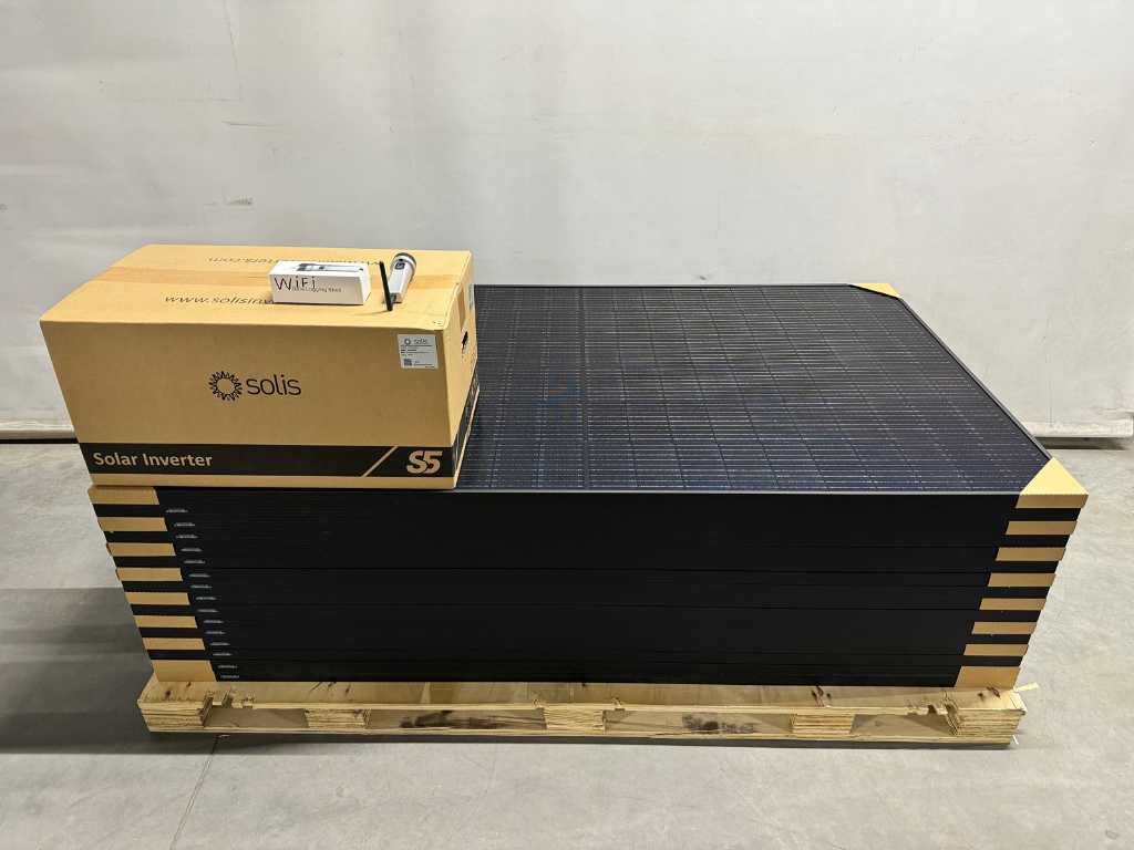 Exiom - set of 16 full black (375 wp) solar panels and 1 Solis 5.0K inverter (3-phase)