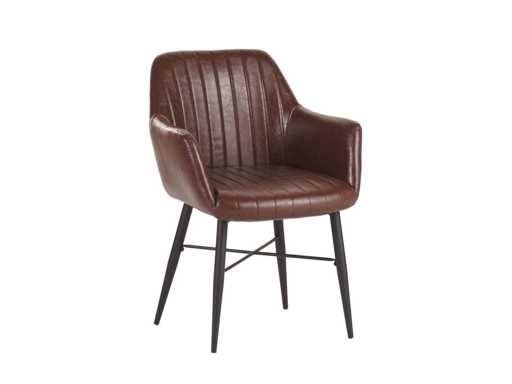 Colenis - Sedia da pranzo Herbert - Set di 6 - Marrone - Pelle PU - Gambe nere - Industriale