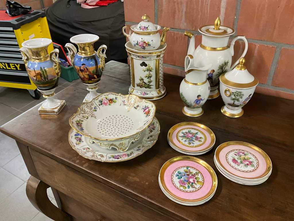 Various vintage hand-painted tableware