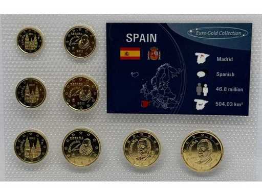 Ensemble de pièces Espagne Euro-Gold-Collection – Plaqué or 24 carats - Limitation 10 000