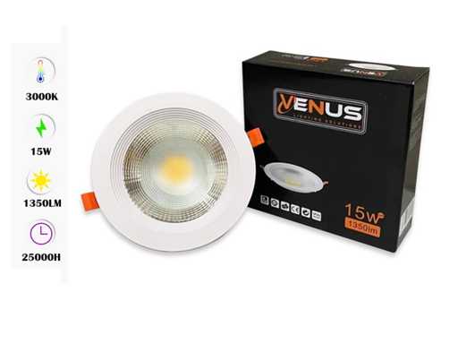 LED Inbouwspot – 15W – 3000K Warm Wit – COB – Rond – 1350 lm – Ø180 mm – IP20 (x10)