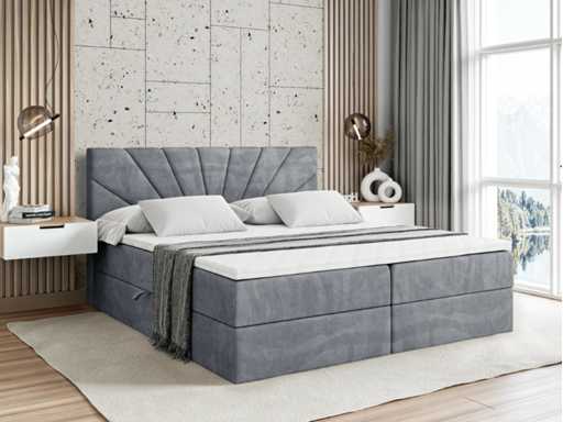 Lit boxspring 140x200 cm - coffre - matelas - surmatelas - velours gris