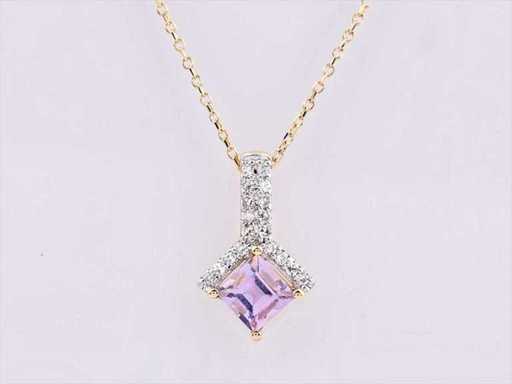 14 KT Yellow Gold Necklace with Pendant With Natural Diamond and Amethyst