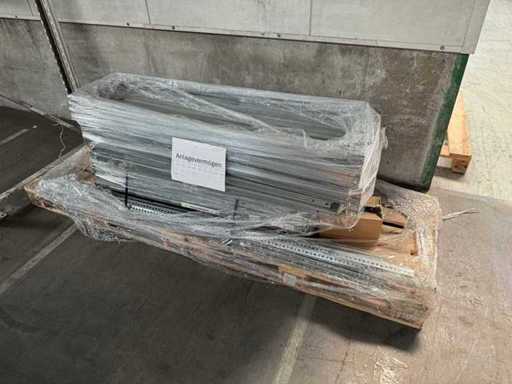 Long pallet with various heavy-duty shelving elements