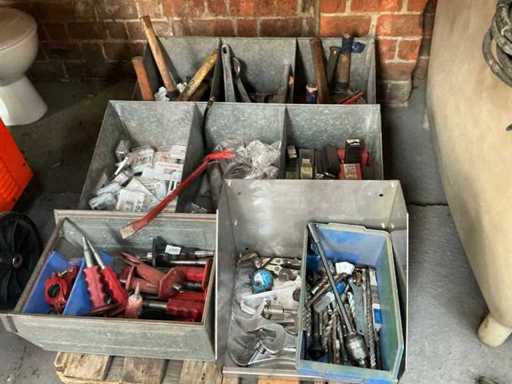 Batch of various hand tools and contractor materials