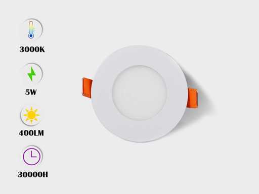 50 x LED-Panel – rund versenkt – 5W – 3000K Warmweiß – IP20