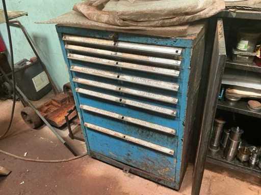 8-laden metalen werkplaatskast met inhoud