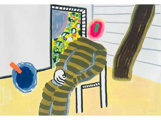 Roger Raveel - homme sur chaise - lithographie en couleur